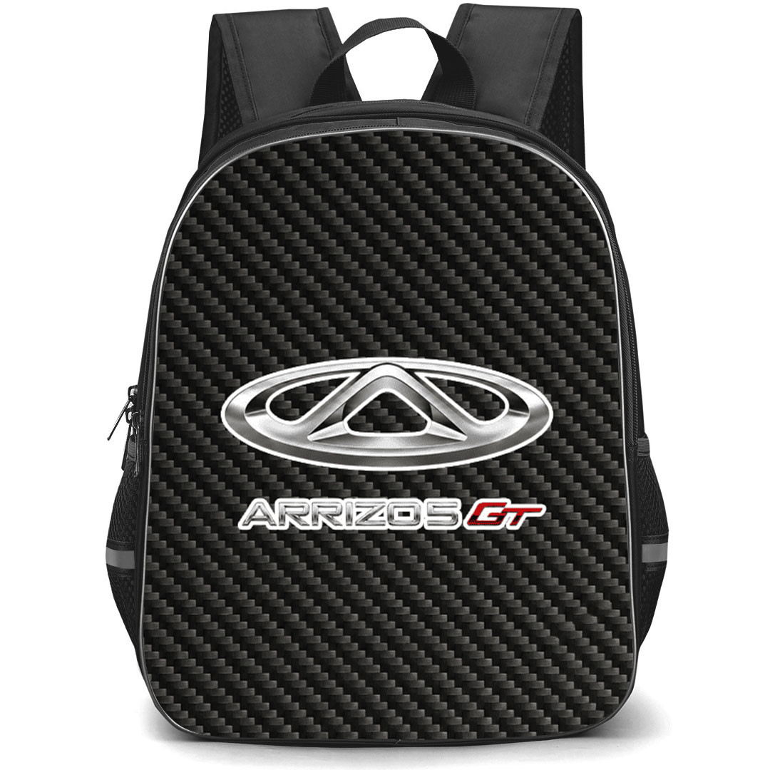 Chery Arrizo 5 GT Backpack School Bag StudentPack - Chery Arrizo 5 GT Logo On Traditional Black Charcoal Carbon Fiber Background