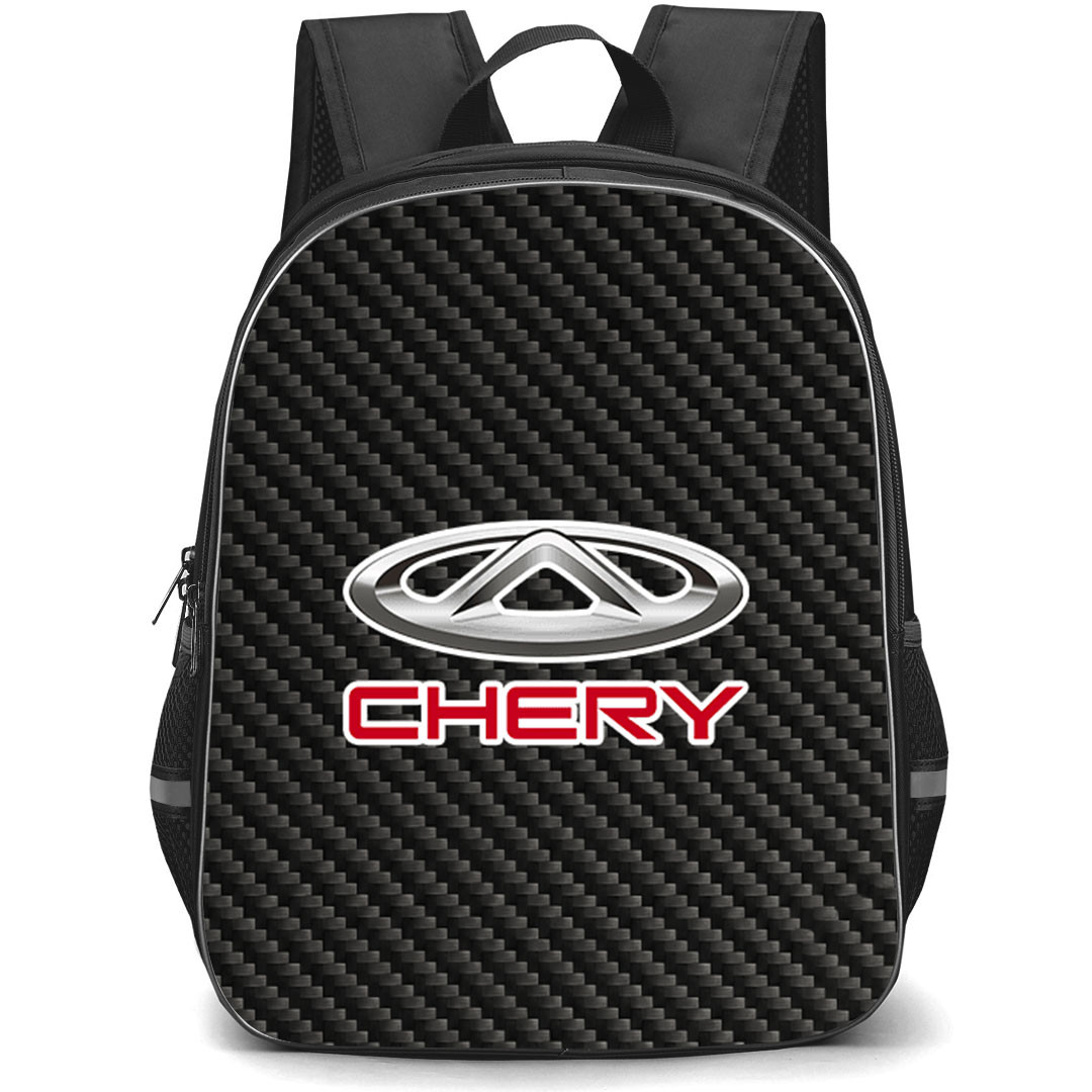 Chery Backpack School Bag StudentPack - Chery Logo On Traditional Black Charcoal Carbon Fiber Background