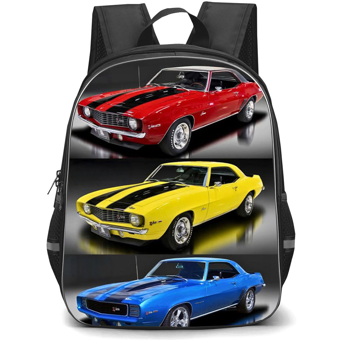 1969 Chevrolet Camaro Backpack School Bag StudentPack - 1969 Chevrolet Camaro Red Yellow And Blue On Dark Background