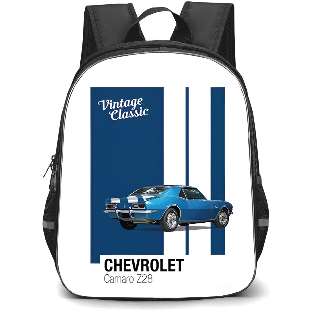 Chevrolet Camaro Z28 Backpack School Bag StudentPack - Chevrolet Camaro Z28 Vintage Classic On Blue White Background