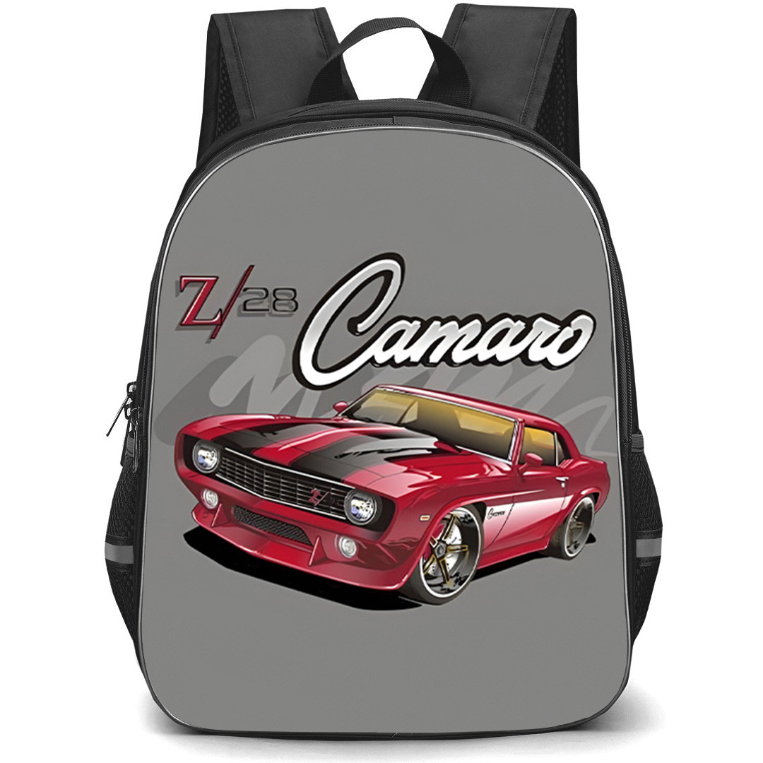Chevrolet Camaro Z28 Backpack School Bag StudentPack - Chevrolet Camaro Z28 Red Color Illustration Art On Gray Background