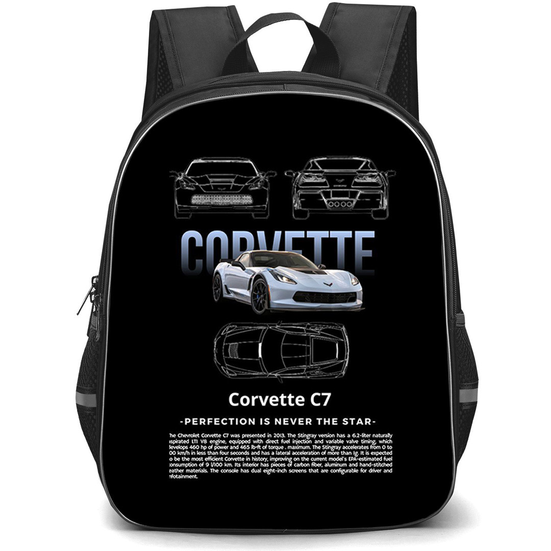 Chevrolet Corvette C7 Backpack School Bag StudentPack - Chevrolet Corvette C7 Perfection Is Never The Star Poster