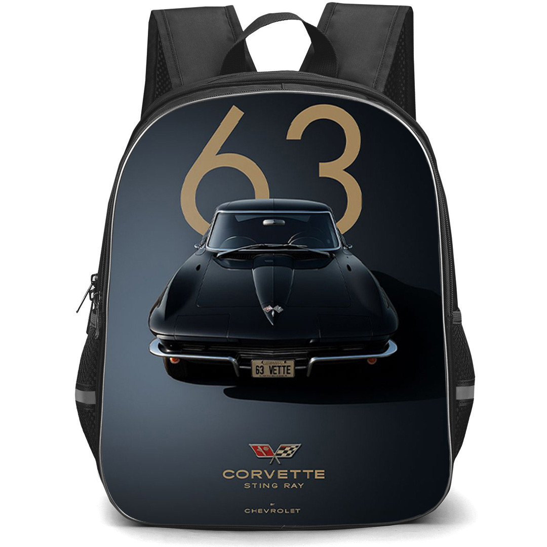 1963 Chevrolet Corvette StingRay Backpack School Bag StudentPack - 1963 Chevrolet Corvette StingRay Black On Dark Background