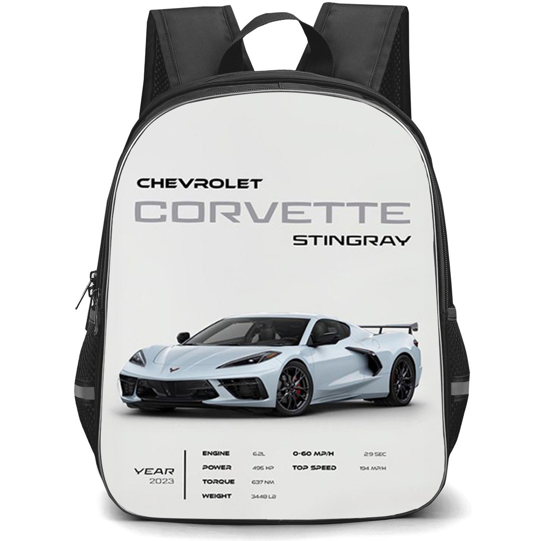 1967 Chevrolet Corvette StingRay Backpack School Bag StudentPack - 1967 Chevrolet Corvette StingRay Red And Yellow Illustration Art Poster