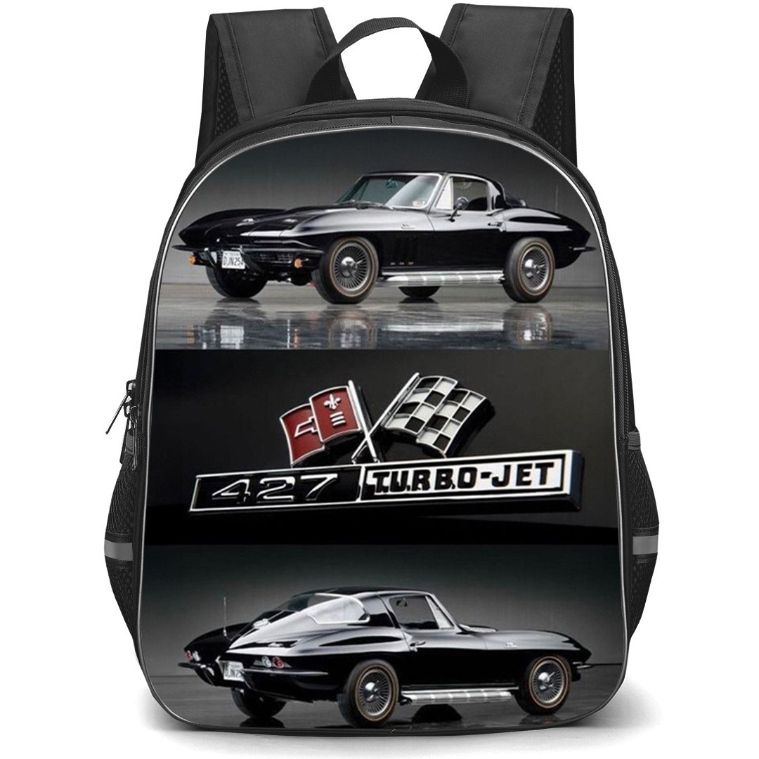 1968 Chevrolet Corvette StingRay Backpack School Bag StudentPack - 1968 Chevrolet Corvette StingRay On Olive Green And Black Background