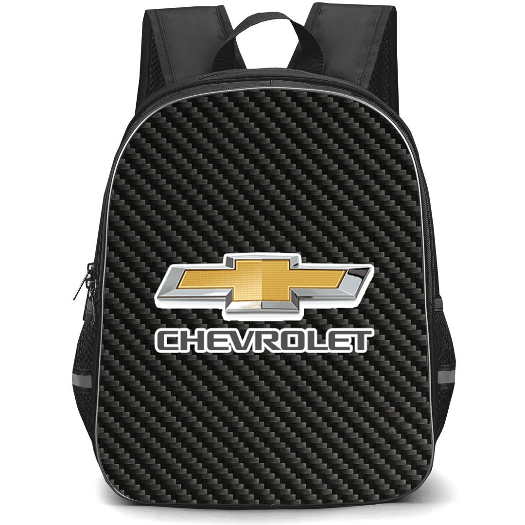 Chevrolet Backpack School Bag StudentPack - Chevrolet Logo On Traditional Black Charcoal Carbon Fiber Background