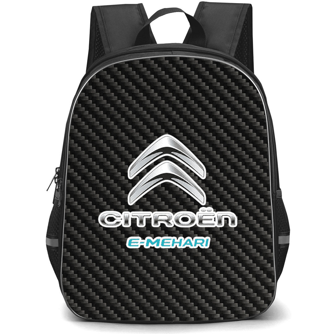 Citroen E-Mehari Backpack School Bag StudentPack - Citroen E-Mehari Logo On Traditional Black Charcoal Carbon Fiber Background