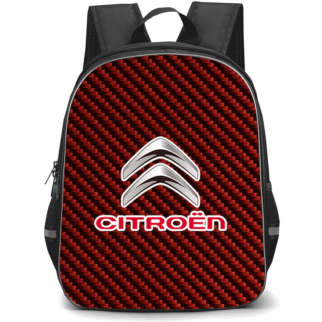 Citroen Backpack School Bag StudentPack - Citroen Logo On Red Carbon Fiber Background