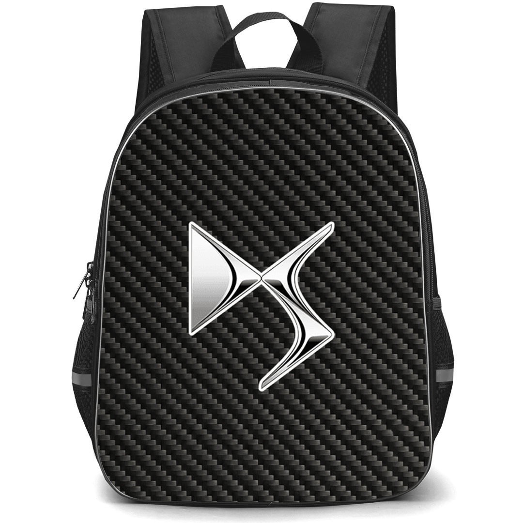 DS Automobiles Backpack School Bag StudentPack - DS Automobiles Logo On Traditional Black Charcoal Carbon Fiber Background