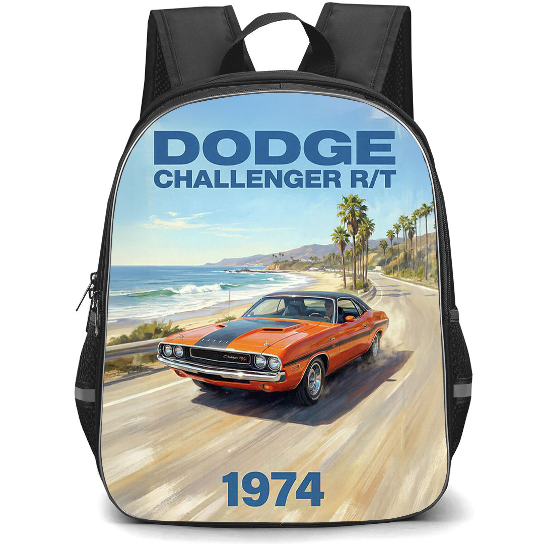 1974 Dodge Challenger RT Backpack School Bag StudentPack - 1974 Dodge Challenger RT On Coastal Highway Illustration Art Poster