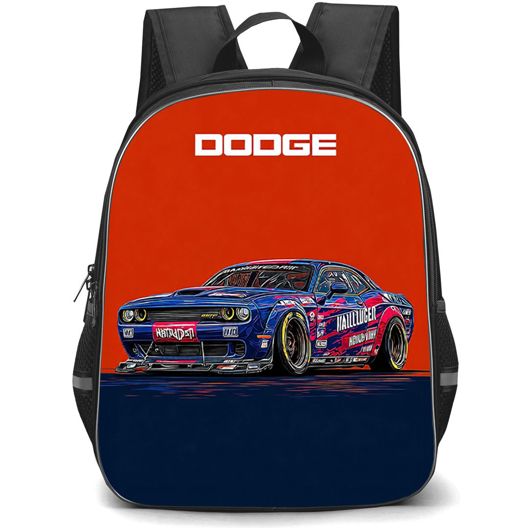 Dodge Challenger SRT Backpack School Bag StudentPack - Dodge Challenger Drift Car Illustration Art On Red Background
