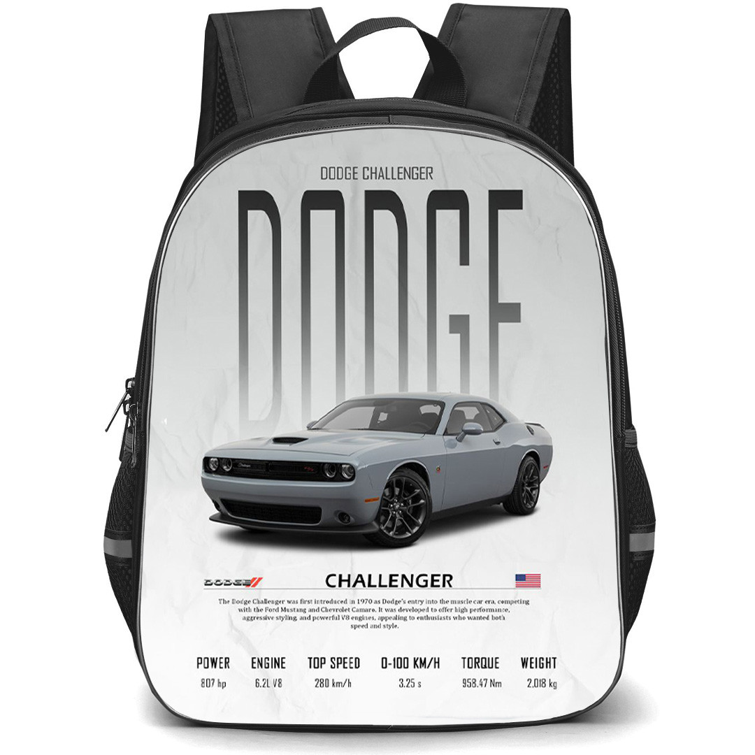 Dodge Challenger Backpack School Bag StudentPack - Dodge Challenger Grey Background Specification Poster