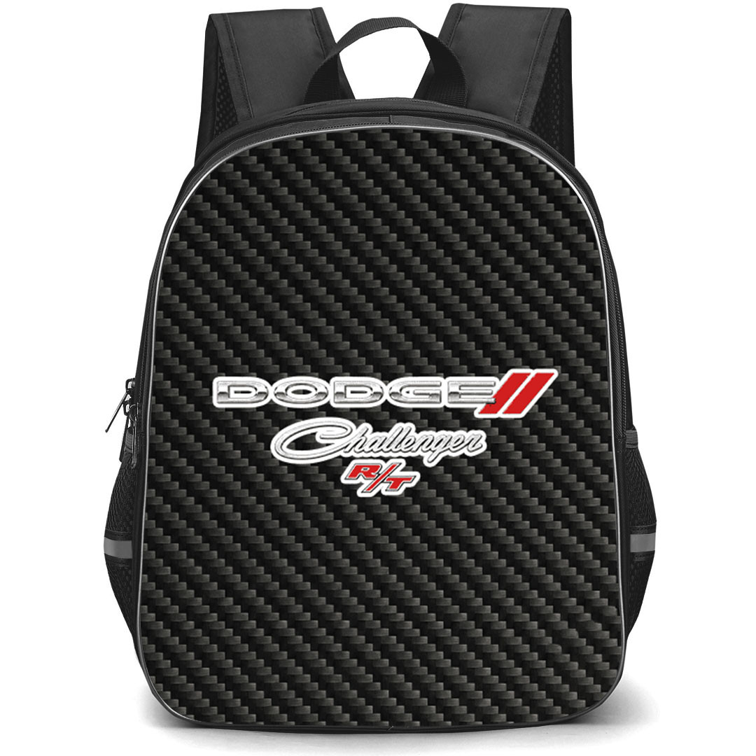 Dodge Challenger R/T Backpack School Bag StudentPack - Dodge Challenger R/T Logo On Traditional Black Charcoal Carbon Fiber Background