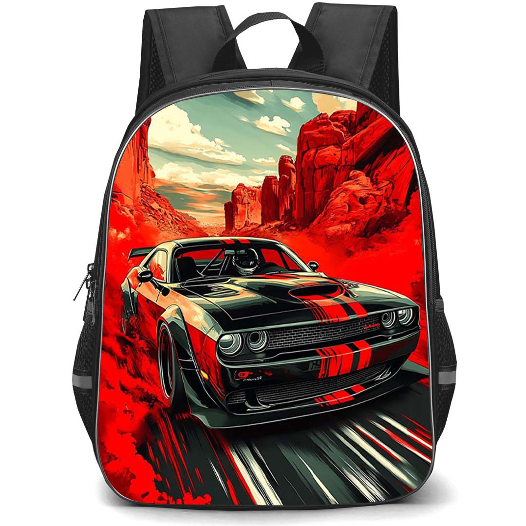 Dodge Challenger SRT Backpack School Bag StudentPack - Dodge Challenger SRT Crimson Canyon Run Illustration Art Poster