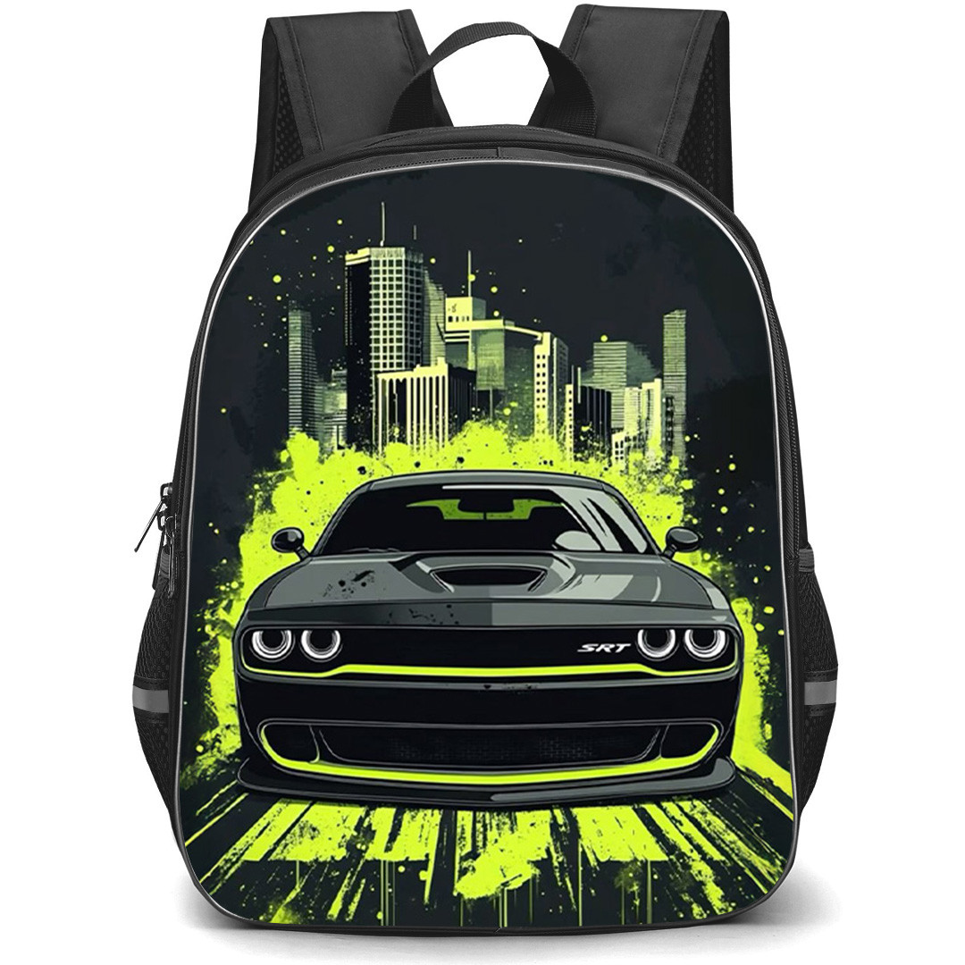 Dodge Challenger SRT Backpack School Bag StudentPack - Dodge Challenger SRT Neon Cityscape Illustration Art