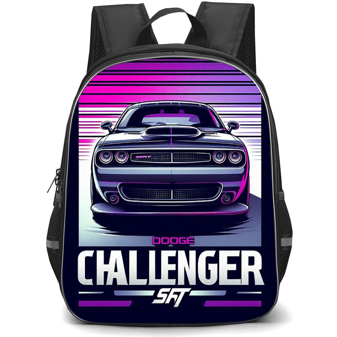 Dodge Challenger SRT Backpack School Bag StudentPack - Dodge Challenger SRT On Retrowave Purple Illustration Poster