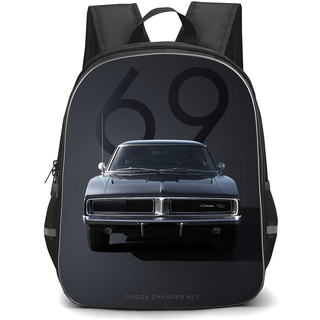 1969 Dodge Charger RT Backpack School Bag StudentPack - 1969 Dodge Charger RT On Dark Grey Background