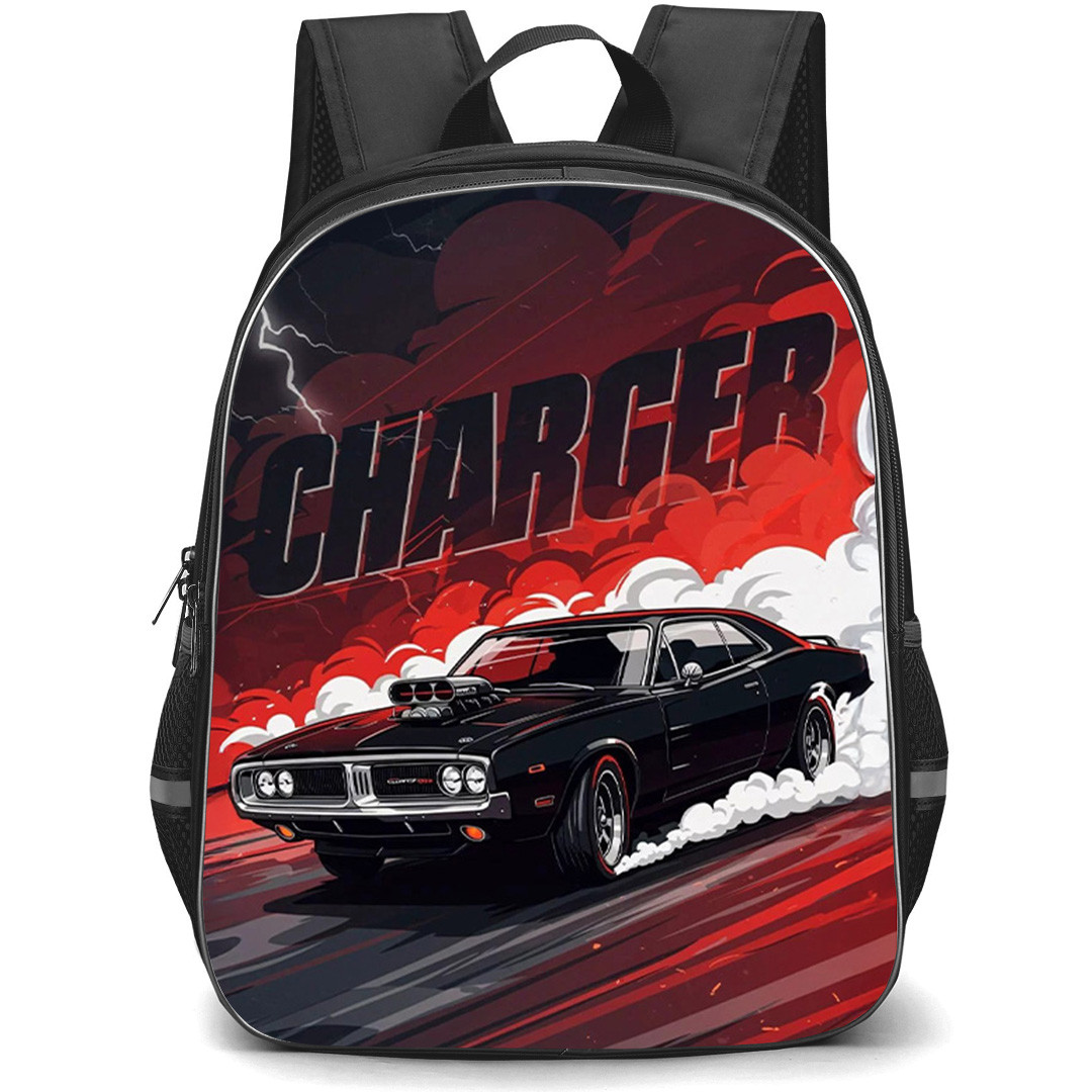 1970 Dodge Charger Backpack School Bag StudentPack - 1970 Dodge Charger Drifting Digital Illustration Art Poster