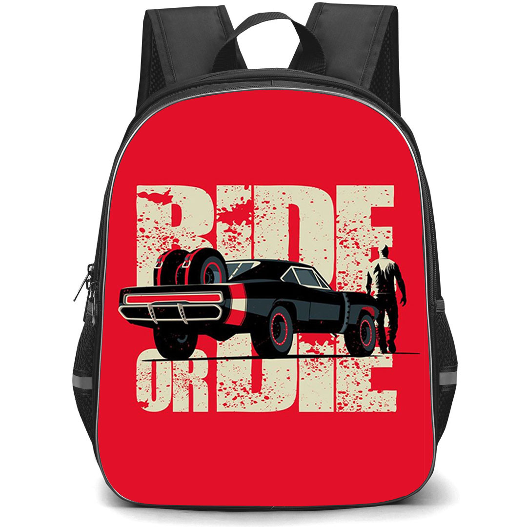 Dodge Backpack School Bag StudentPack - Dodge Ride Or Die Illustration Art On Red Background