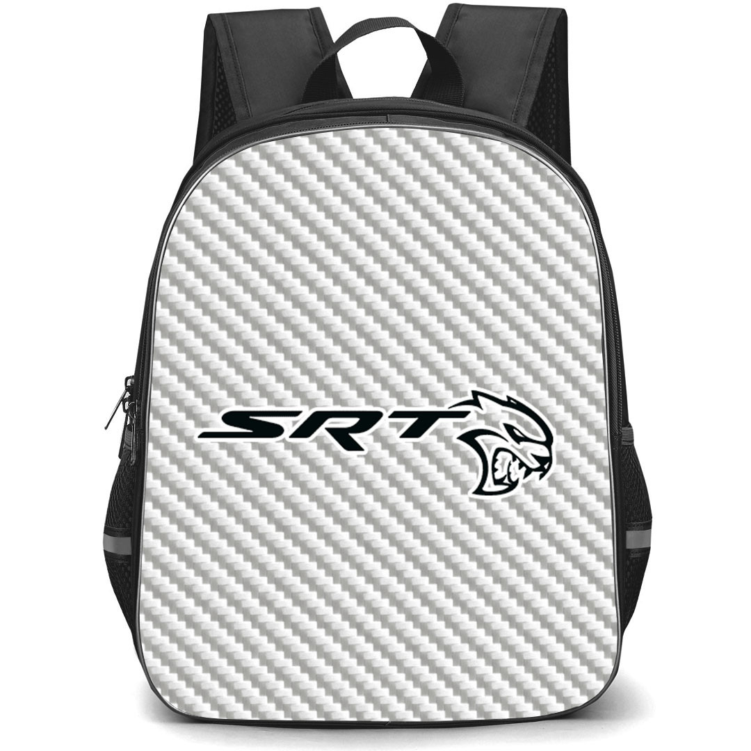 Dodge Charger SRT Hellcat Backpack School Bag StudentPack - Dodge Charger SRT Hellcat Logo On Silver Carbon Fiber Background
