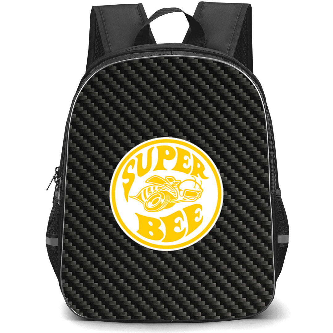 Dodge Super Bee Backpack School Bag StudentPack - Dodge Super Bee Logo On Traditional Black Charcoal Carbon Fiber Background
