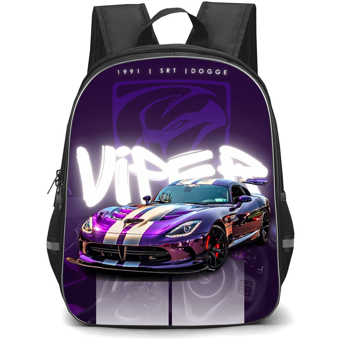 2017 Dodge Viper GTC Backpack School Bag StudentPack - 2017 Dodge Viper GTC On Neon Purple Background