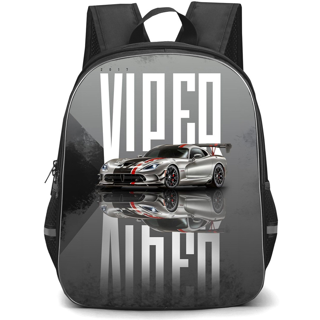 2017 Dodge Viper Backpack School Bag StudentPack - 2017 Dodge Viper Silver On Typography Grey Background