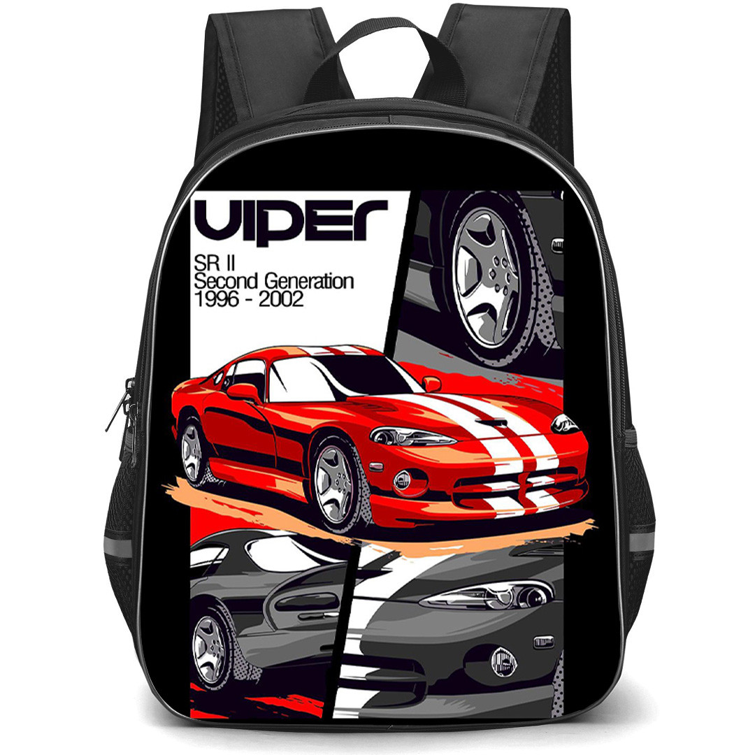 Dodge Viper SR 2nd Gen Backpack School Bag StudentPack - Dodge Viper SR 2nd Gen 1996-2002 Illustration Art On Black Background and