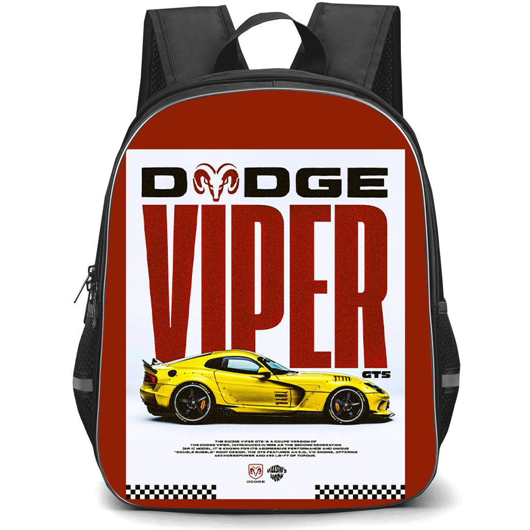 Dodge Viper GTS Backpack School Bag StudentPack - Dodge Viper GTS Yellow Poster On Red Background