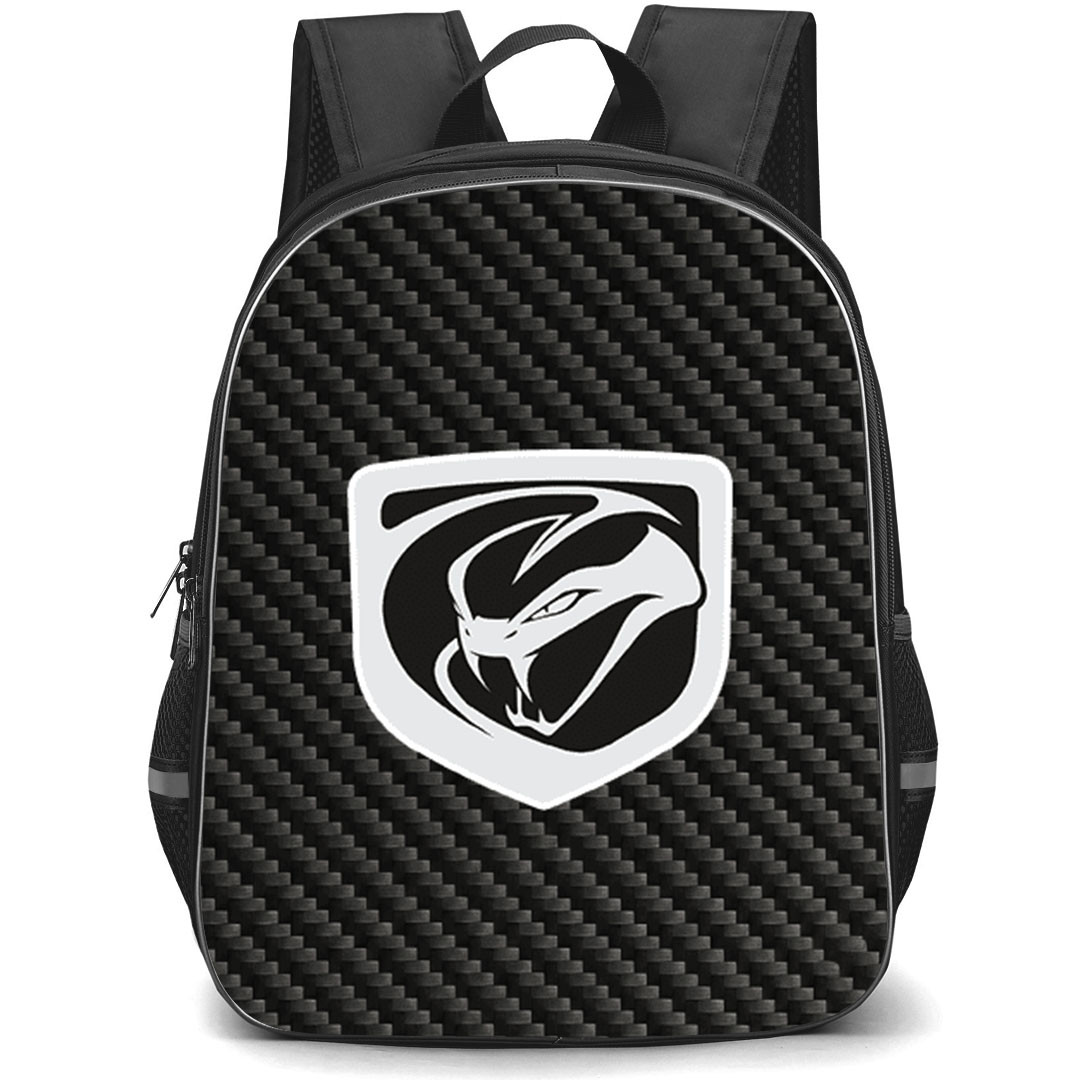 Dodge Viper Backpack School Bag StudentPack - Dodge Viper Logo On Traditional Black Charcoal Carbon Fiber Background