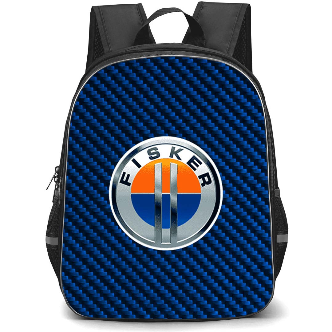 Fisker Backpack School Bag StudentPack - Fisker Logo On Blue Carbon Fiber Background