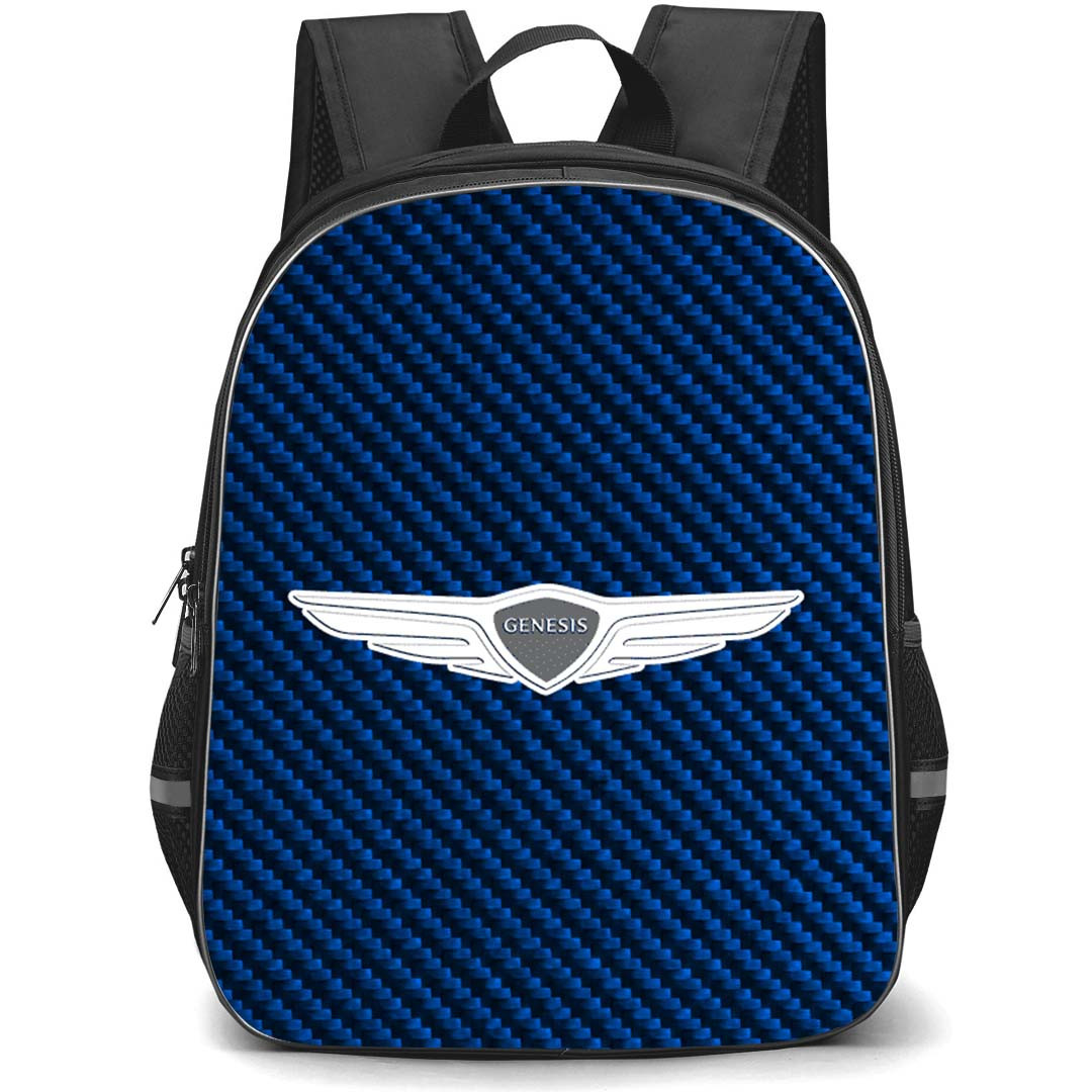 Genesis Backpack School Bag StudentPack - Genesis Logo On Blue Carbon Fiber Background