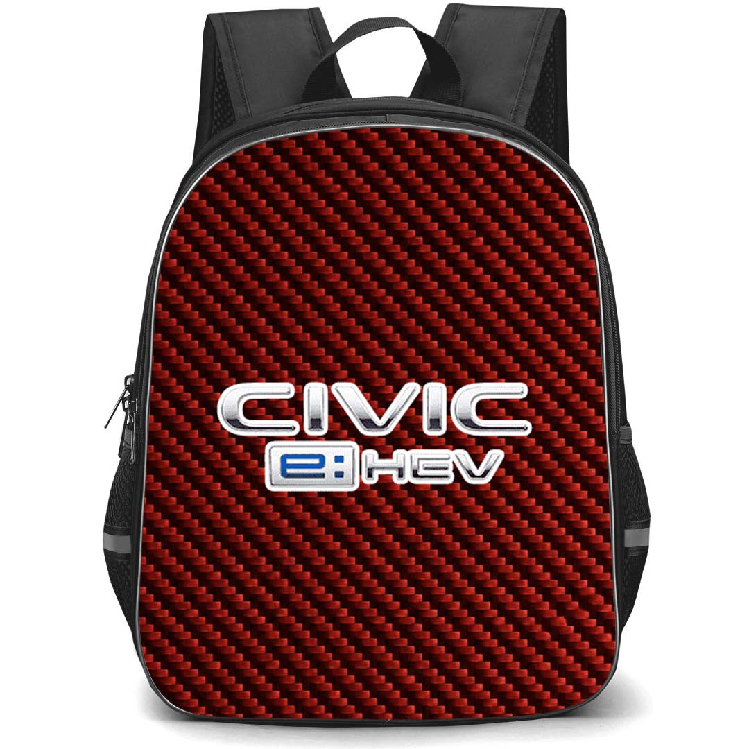 Honda Civic e:HEV Backpack School Bag StudentPack - Honda Civic e:HEV Logo On Red Carbon Fiber Background