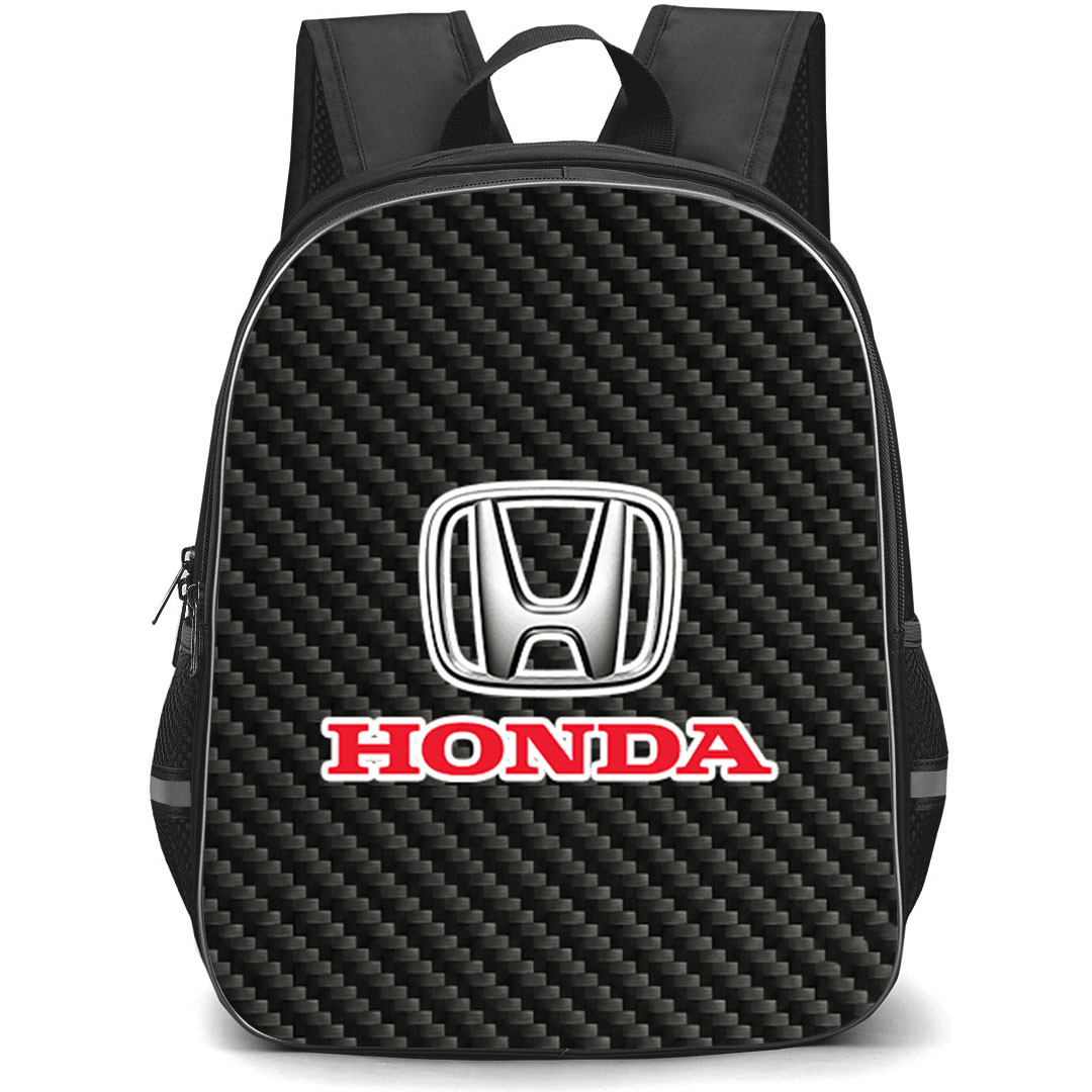 Honda Backpack School Bag StudentPack - Honda Logo On Traditional Black Charcoal Carbon Fiber Background