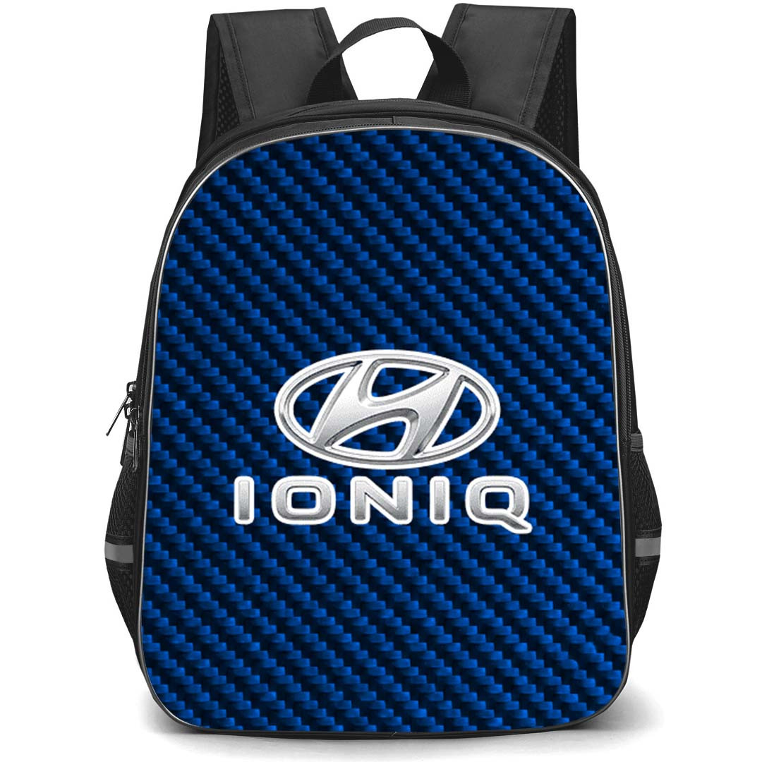 Hyundai Ioniq Series Backpack School Bag StudentPack - Hyundai Ioniq Series Logo On Blue Carbon Fiber Background