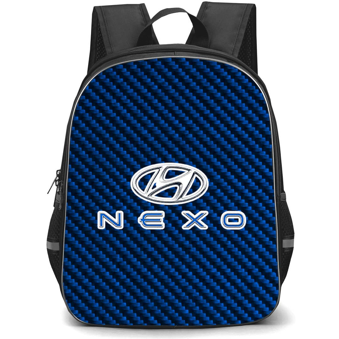 Hyundai Nexo Backpack School Bag StudentPack - Hyundai Nexo Logo On Blue Carbon Fiber Background