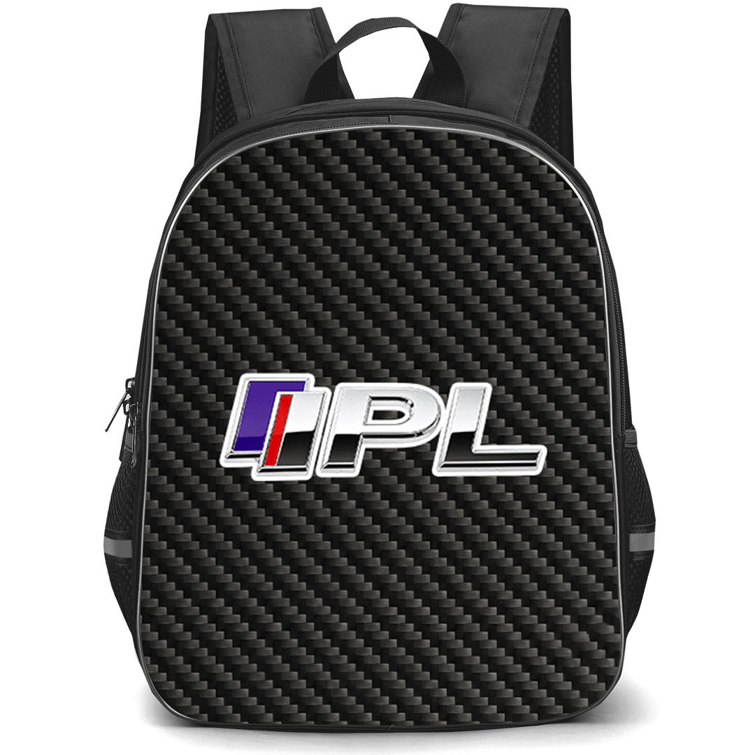 Infiniti G37 IPL Backpack School Bag StudentPack - Infiniti G37 IPL Logo On Traditional Black Charcoal Carbon Fiber Background