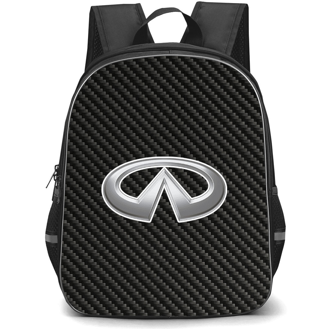 Infiniti Backpack School Bag StudentPack - Infiniti Logo On Traditional Black Charcoal Carbon Fiber Background