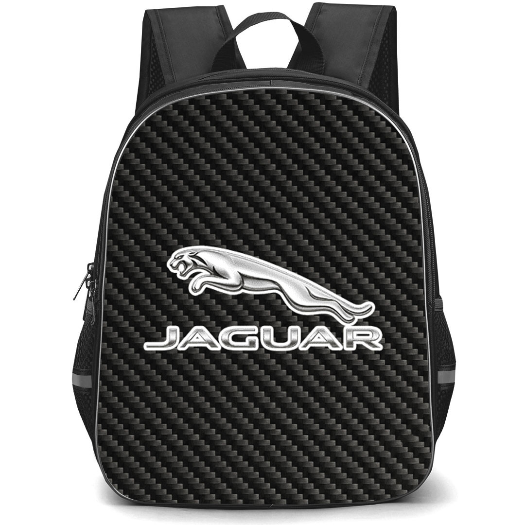 Jaguar Backpack School Bag StudentPack - Jaguar Logo On Traditional Black Charcoal Carbon Fiber Background