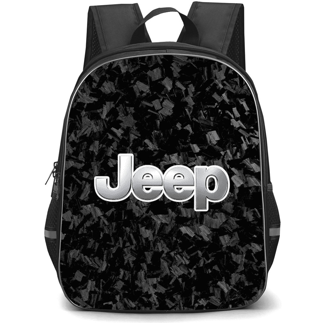 Jeep Backpack School Bag StudentPack - Jeep Logo On Forged Carbon Fiber Background