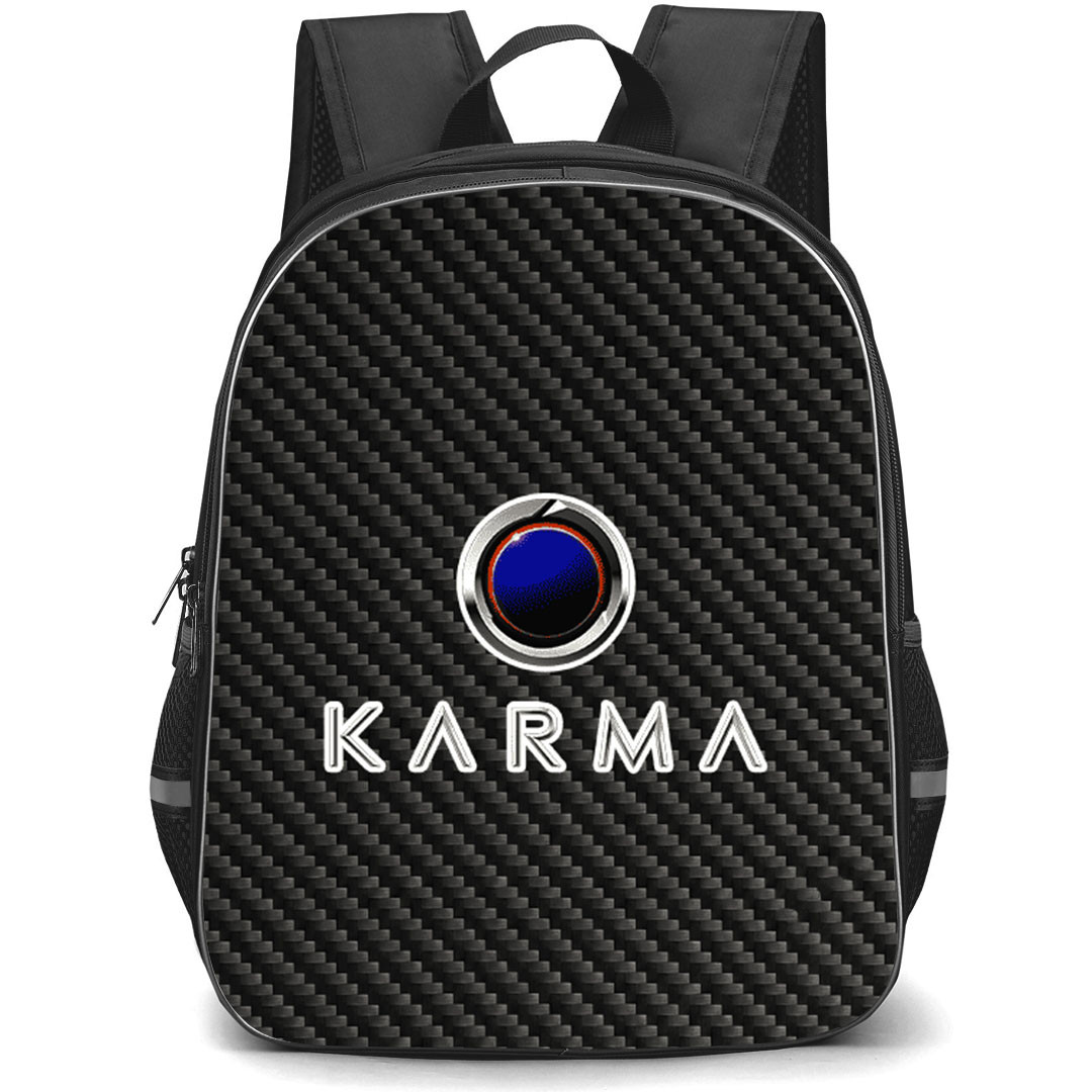 Karma Backpack School Bag StudentPack - Karma Logo On Traditional Black Charcoal Carbon Fiber Background