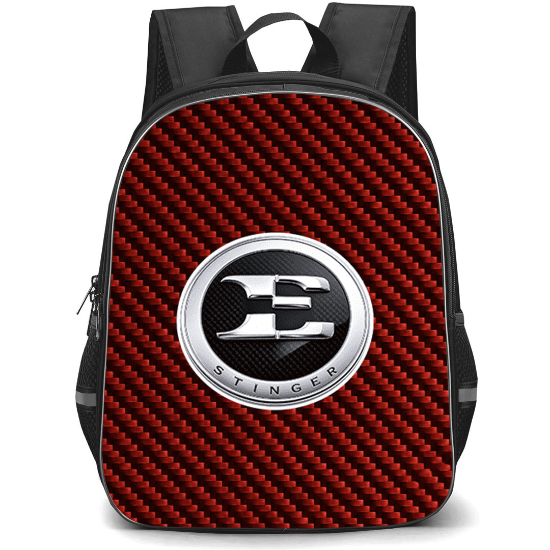 Kia Stinger Backpack School Bag StudentPack - Kia Stinger Logo On Red Carbon Fiber Background
