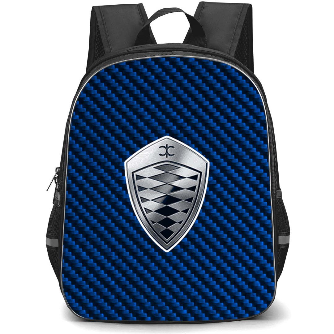 Koenigsegg Backpack School Bag StudentPack - Koenigsegg Logo On Blue Carbon Fiber Background