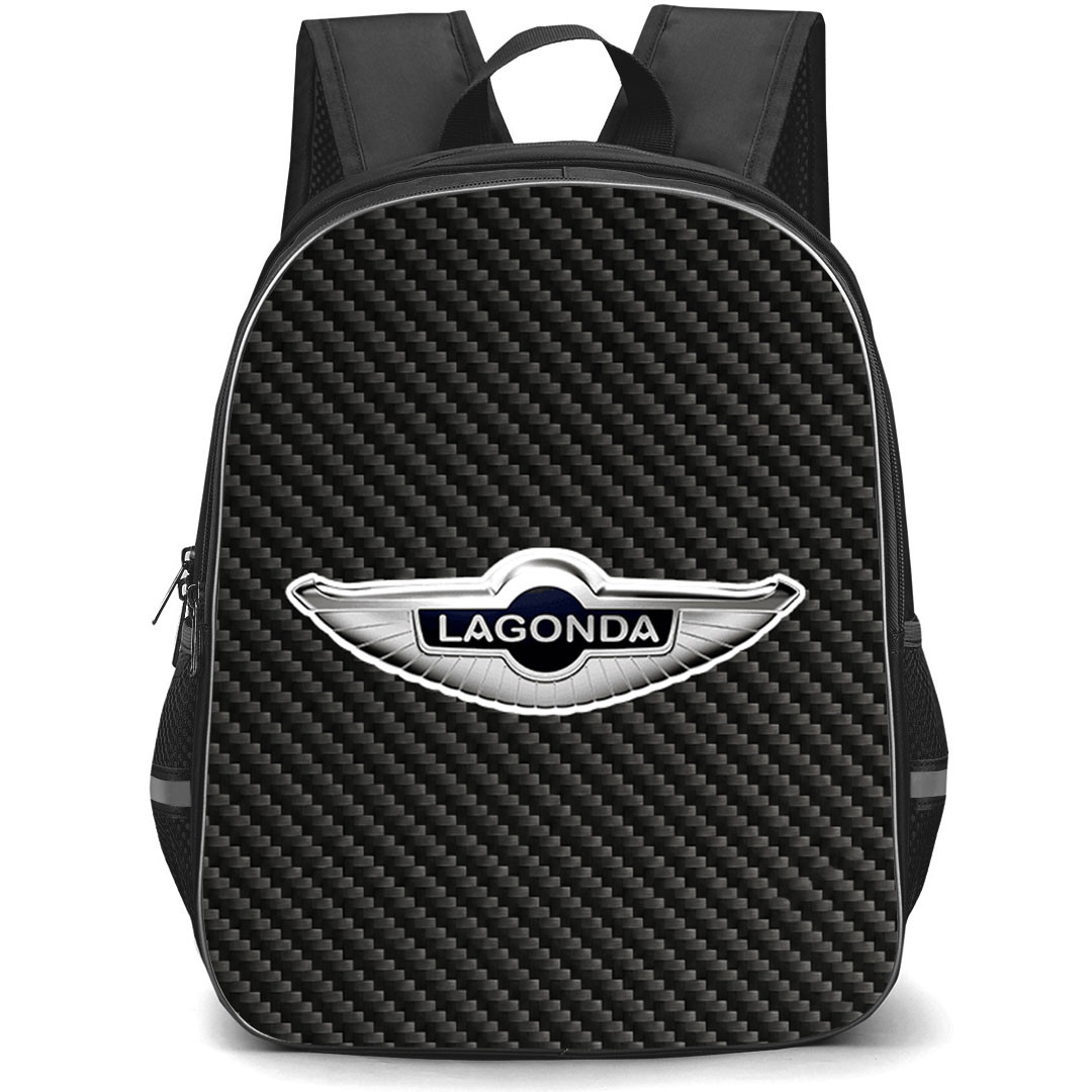 Lagonda Backpack School Bag StudentPack - Lagonda Logo On Traditional Black Charcoal Carbon Fiber Background