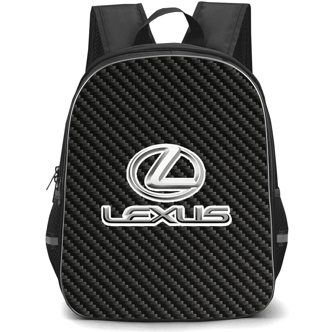 Lexus Backpack School Bag StudentPack - Lexus Logo On Traditional Black CharcoalCarbon Fiber Background