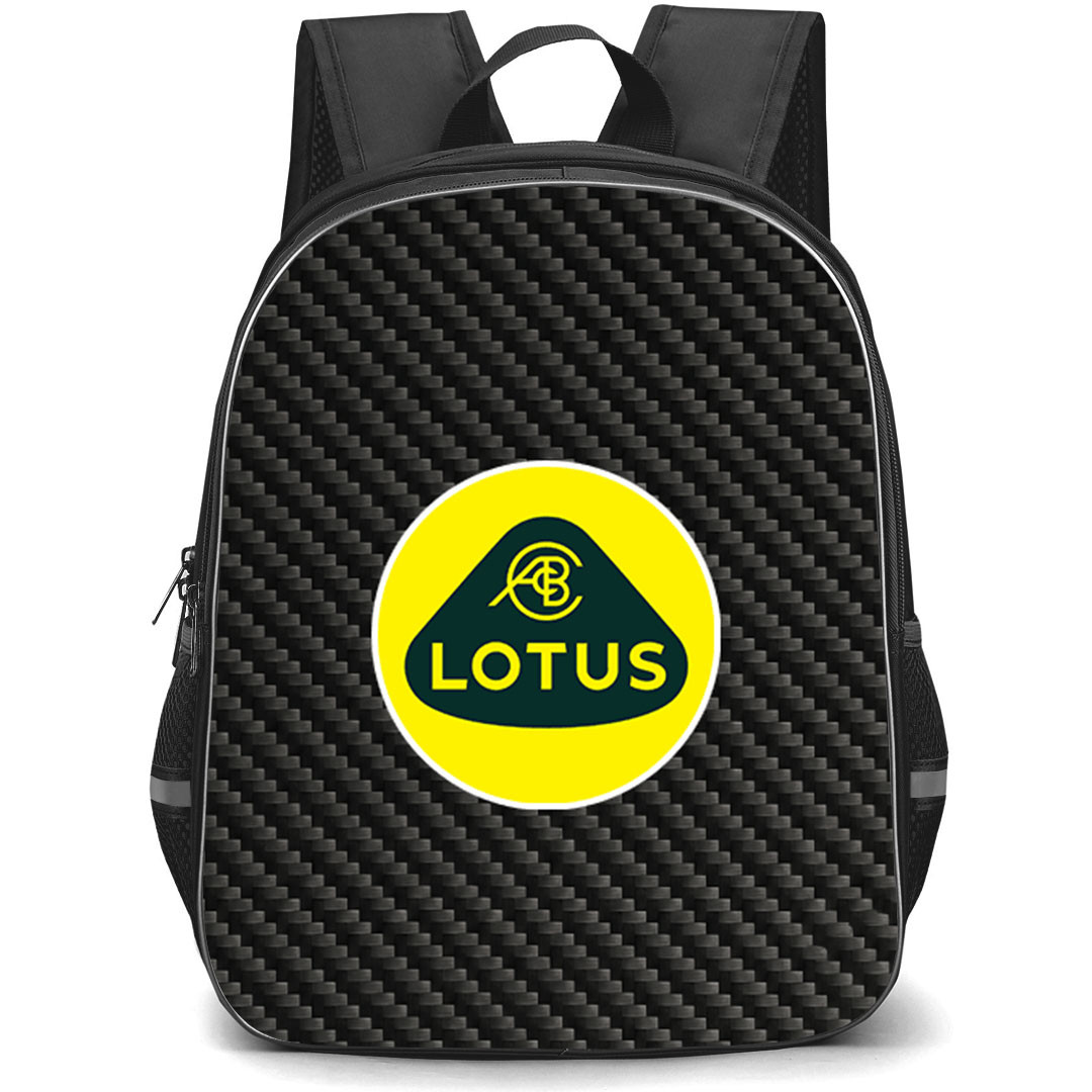 Lotus Backpack School Bag StudentPack - Lotus Logo On Traditional Black Charcoal Carbon Fiber Background