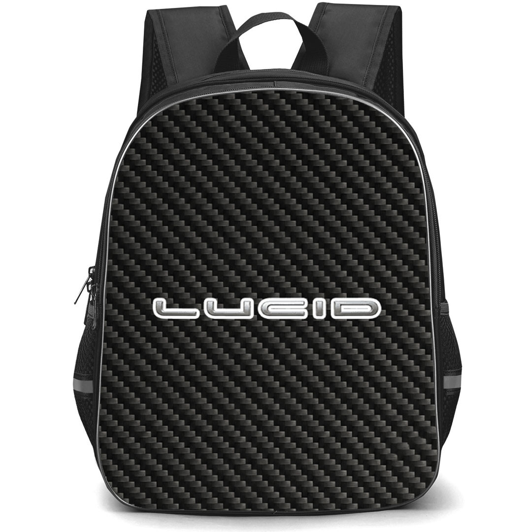Lucid Backpack School Bag StudentPack - Lucid Logo On Traditional Black Charcoal Carbon Fiber Background