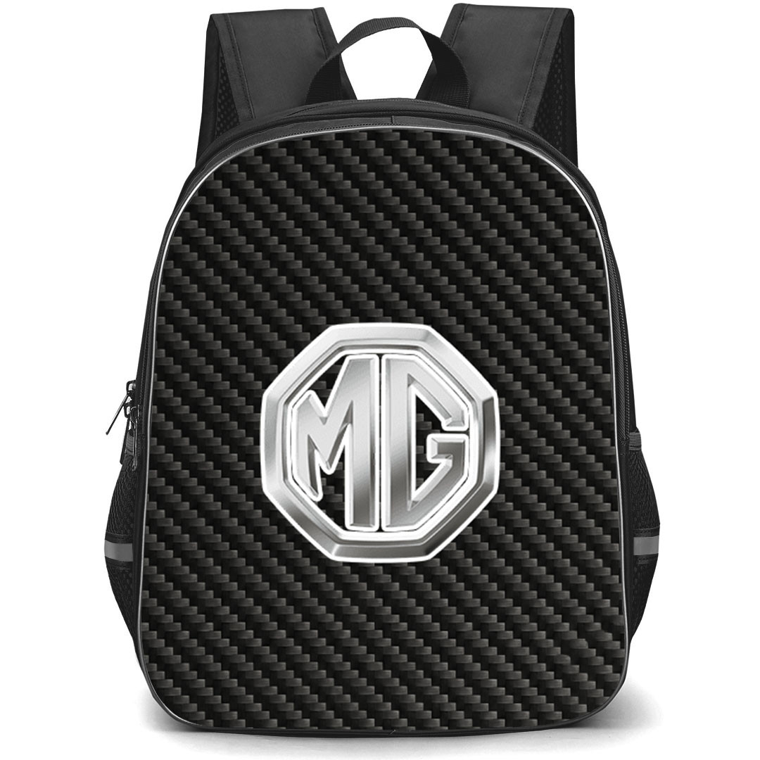 MG Backpack School Bag StudentPack - MG Logo On Traditional Black Charcoal Carbon Fiber Background