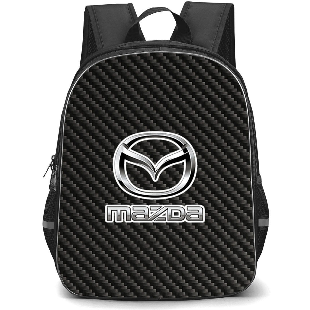 Mazda Backpack School Bag StudentPack - Mazda Logo On Traditional Black Charcoal Carbon Fiber Background
