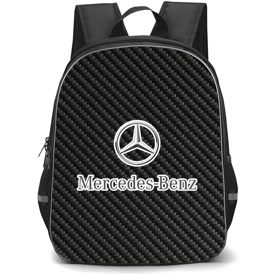 Mercedes-Benz Backpack School Bag StudentPack - Mercedes-Benz Logo On Traditional Black Charcoal Carbon Fiber Background